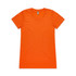 An orange women's t-shirt with a round neckline and short sleeves, featuring a small logo.