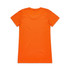An orange t-shirt with short sleeves and a plain back. Features a branding logo.