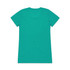 A teal T-shirt featuring a plain design on the back, with a logo at the neck.