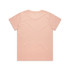 A plain peach T-shirt with a crew neck and short sleeves, featuring a logo on the back.