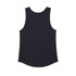A black singlet featuring a rounded hem and no visible branding. Suitable for casual wear.