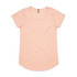 A light peach T-shirt with a scoop neck and short sleeves, featuring a branded label.