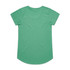 A green T-shirt with short sleeves and a rounded hem. The back is plain with a subtle texture.
