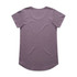 A mauve T-shirt with short sleeves and a rounded hem, featuring a branding logo.