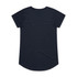 A dark navy blue T-shirt with short sleeves and a rounded hem, featuring a logo.