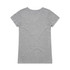 A grey V-neck T-shirt with short sleeves, featuring a simple design and a branding logo on the back.