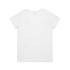 A white V-neck T-shirt featuring a simple design and a branding logo on the back.