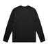 A black long-sleeve t-shirt with a smooth texture, featuring a logo on the back.