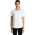 A white T-shirt with short sleeves, featuring a simple silhouette and a logo.
