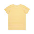 A short-sleeved t-shirt featuring horizontal yellow and white stripes, with a round neckline and minimal branding.