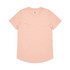 A peach-coloured T-shirt with a round neck and short sleeves, featuring a logo.