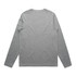 A long-sleeve, grey t-shirt with a simple design and a logo on the back.