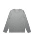 A light grey long-sleeved T-shirt with a simple design and a branding logo.