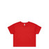 A red crop tee featuring a simple, short-sleeved design and a label inside the neckline.