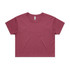 A maroon cropped tee shirt with a relaxed fit and short sleeves. It features a logo on the neckline.