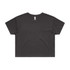 A cropped tee in dark grey featuring a loose, relaxed fit and a tag at the neckline.