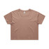 A cropped tee in a soft beige colour with a round neckline and short sleeves, featuring a branding logo.