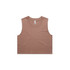 A cropped tank top in a warm tan colour, featuring a simple design and a crew neckline. It has a logo on the label.