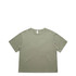 A soft green T-shirt featuring a crew neckline and short sleeves, with a brand logo.