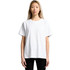 A white t-shirt with a relaxed fit, featuring a simple design and a logo on the front.