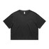 A black cropped t-shirt with a relaxed fit and a brand logo.