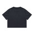 A black heavy faded crop tee with short sleeves and a simple design, featuring a logo on the back.