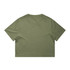 A cropped tee in a faded olive green colour, featuring a plain back with a subtle logo.