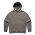 A faded olive green hoodie with a front pouch pocket and a hood, featuring a logo.