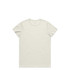 A light cream T-shirt with a classic crew neck and short sleeves, featuring a logo on the label.