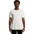 A plain white organic T-shirt with short sleeves and a round neckline. The shirt has a logo on it.
