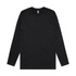 A black long-sleeve T-shirt featuring a round neckline and one logo.