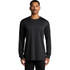 A long-sleeve T-shirt in black, featuring a smooth texture and a logo on the front. Suitable for activewear.