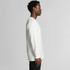 A long-sleeved organic tee in white, featuring a straight profile and a simple design with a logo.