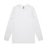 A white long sleeve t-shirt with a round neck and a logo on the tag. Plain design with no additional graphics.
