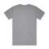 A grey t-shirt with short sleeves and a simple design, featuring a logo on the back.
