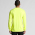 A long-sleeve work tee in vibrant neon yellow, featuring a logo on the back.