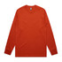 An orange long-sleeve T-shirt with a round neckline and cuffed sleeves, featuring a logo on the tag.