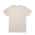 A beige t-shirt featuring short sleeves and a plain back. The shirt has a logo at the neckline.