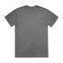 A grey stone wash heavy tee with a relaxed fit, featuring a logo on the back.