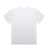 A white tee shirt with a relaxed fit and a logo on the back.