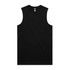 A black sleeveless tank top with a round neckline. The design is simple and features a logo.