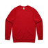 A red jumper featuring long sleeves and a crew neck design, with a logo on the label inside.