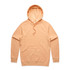 A peach-coloured hoodie featuring a front pocket and a drawstring hood, with a logo on the front.