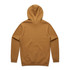 A brown jumper with a hood, featuring long sleeves and a plain back. It has a logo on it.