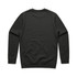 A black sweater featuring long sleeves and a crew neck, with a plain back and ribbed cuffs.