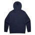 A navy blue hoodie featuring a hood and long sleeves, with a plain back and a branded logo.