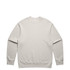 A light grey crew neck jumper with long sleeves. It features a simple design and a logo on the front.