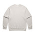 A light grey crew jumper with long sleeves, featuring a simple design and a logo on the tag.