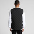 A black quilted vest viewed from the back, featuring a textured pattern and casual fit.