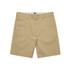 Beige work shorts featuring a classic cut with front pockets and a logo on the waistband.
